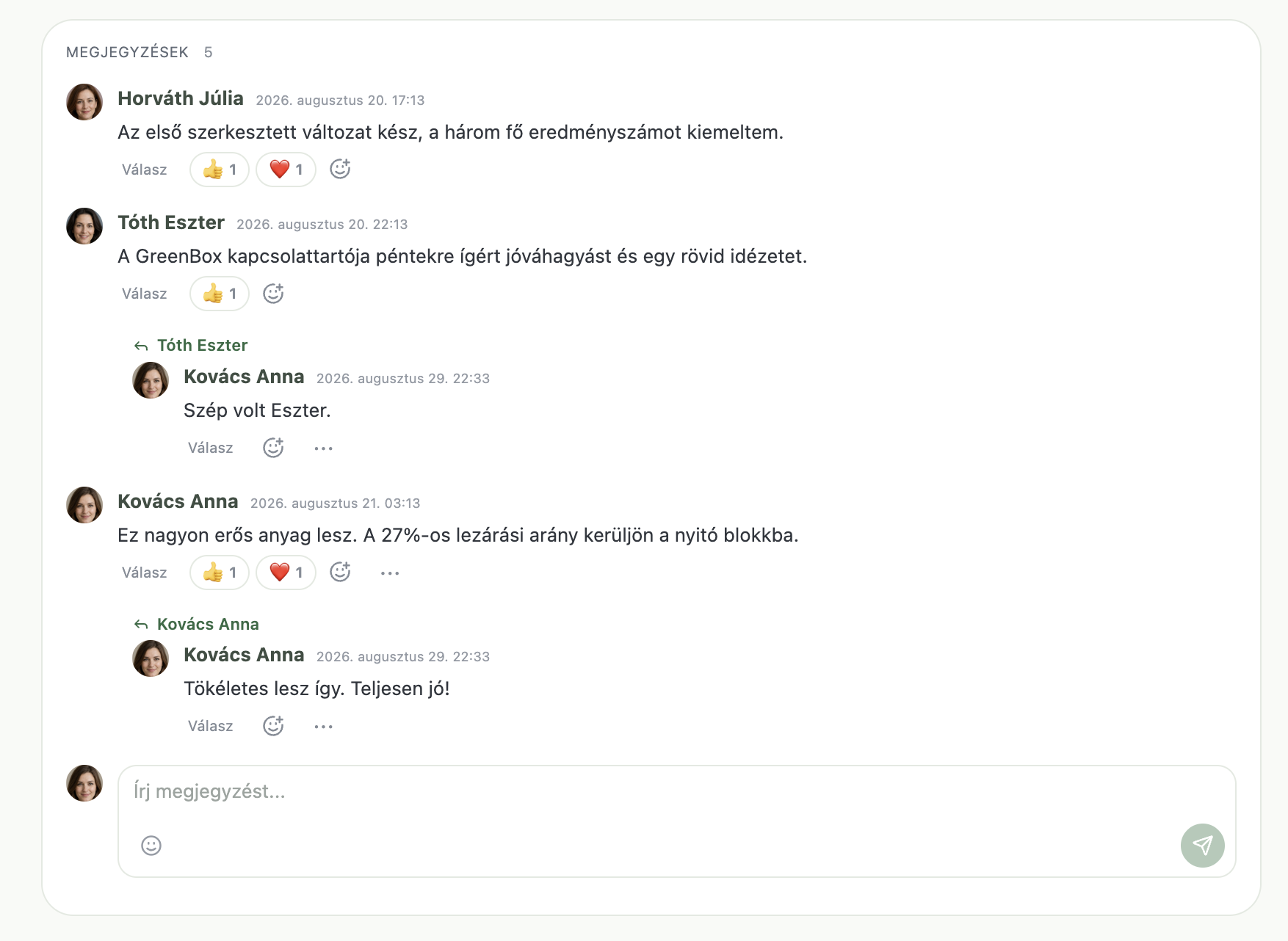 Az xTask feladathoz kapcsolódó megjegyzései, válaszai és reakciói
